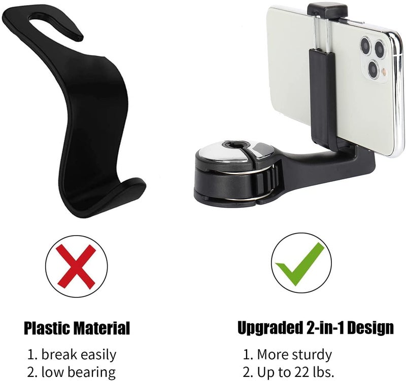 TOOVREN Upgraded 2 Pack Car Headrest Hidden Hook 2 in 1 Car Seat Hooks with Phone Holder for Purse  Backpacks Toys and Even Bottle Storage Organizer (Silver) - Image 2
